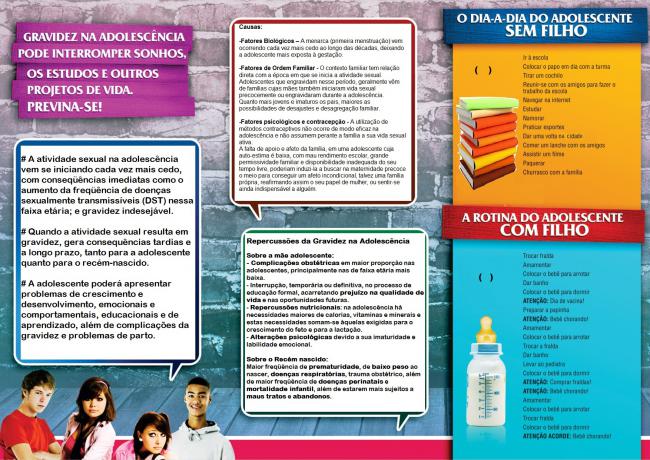 Panfleto sobre prevenção da gravidez da adolescência