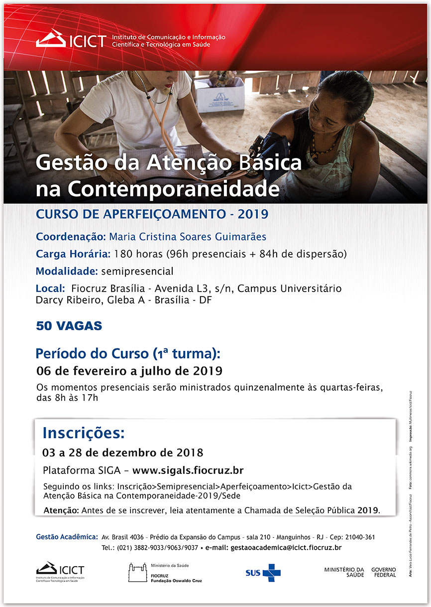 Icict/FIOCRUZ e Ministério da Saúde oferecem